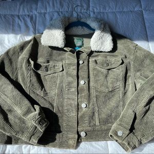 Cropped Green Corduroy Fuzzy Jacket - Wild Fable